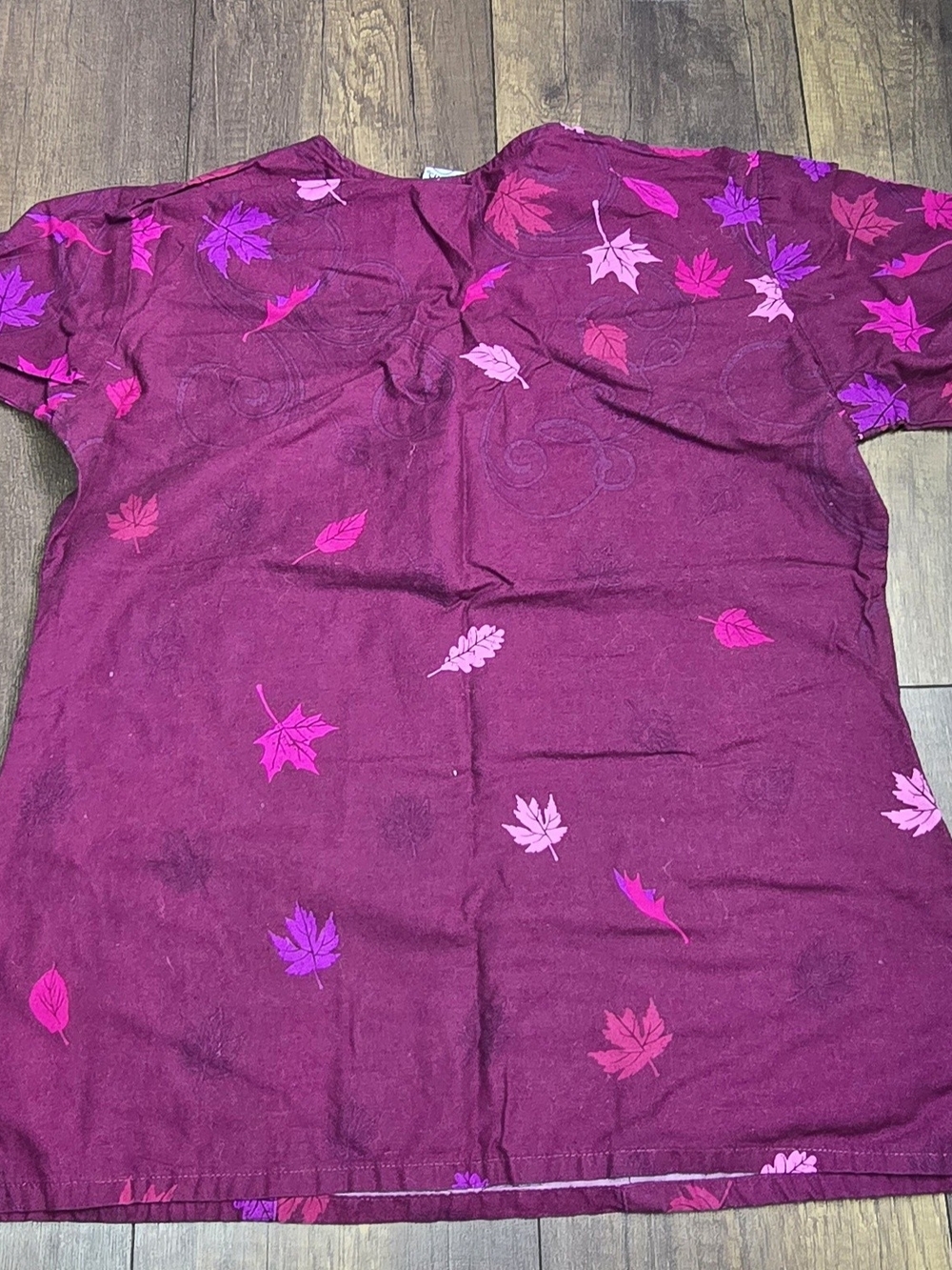 Smart Scrubs Plum Leaf Print Tunic Top - Picture 2 of 5